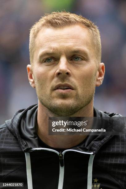 AIKs Sebastian Larsson during an Allsvenskan match between Djurgardens IF and AIK at Tele2 Arena on October 16, 2022 in Stockholm, Sweden.