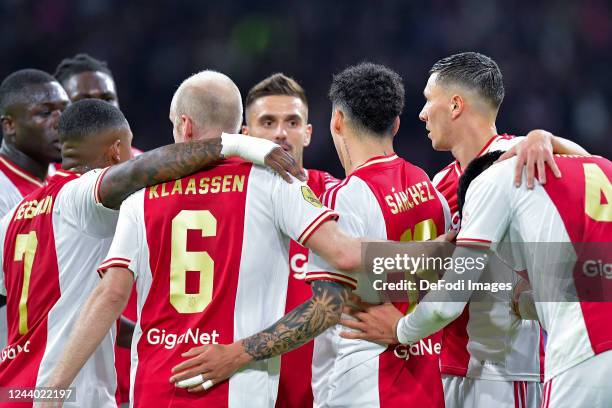 Jorge Sanchez of , Davy Klaassen of , Steven Bergwijn of , Edson Alvarez of celebrates after scoring his teams 1:0 goal with team mates during the...