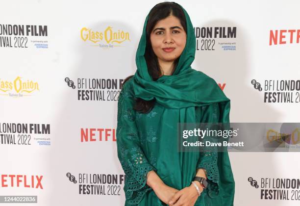 Malala Yousafzai attends the BFI London Film Festival closing night gala for "Glass Onion: A Knives Out Mystery" at The Royal Festival Hall on...