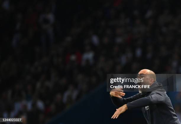 Marseille's Croatian head coach Igor Tudor reacts during the French L1 football match between Paris Saint-Germain and Olympique de Marseille at the...