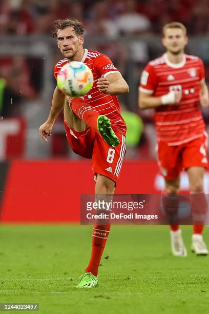 Leon Goretzka of Bayern Muenchen controls the ball during the Bundesliga match between FC Bayern München and Sport-Club Freiburg at Allianz Arena on...