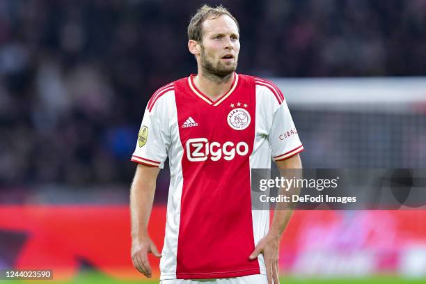 Daley Blind of looks on during the Dutch Eredivisie match between AFC Ajax and SBV Excelsior at Johan Cruijff Arena on October 16, 2022 in Amsterdam,...