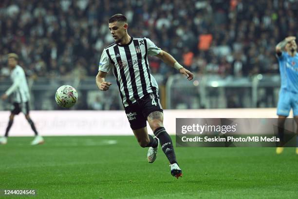 Francisco Montero of Besiktas controls the ball during the Super Lig match between Besiktas and Trabzonspor at Vodafone Park on October 16, 2022 in...