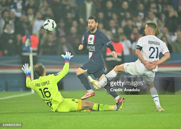 Lionel Messi of Paris Saint - Germain in action during the French Ligue 1 soccer match between Paris Saint-Germain and Olympique Marseille at Parc...