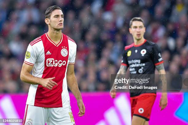 Lorenzo Lucca of Battle for the ball during the Dutch Eredivisie match between AFC Ajax and SBV Excelsior at Johan Cruijff Arena on October 16, 2022...