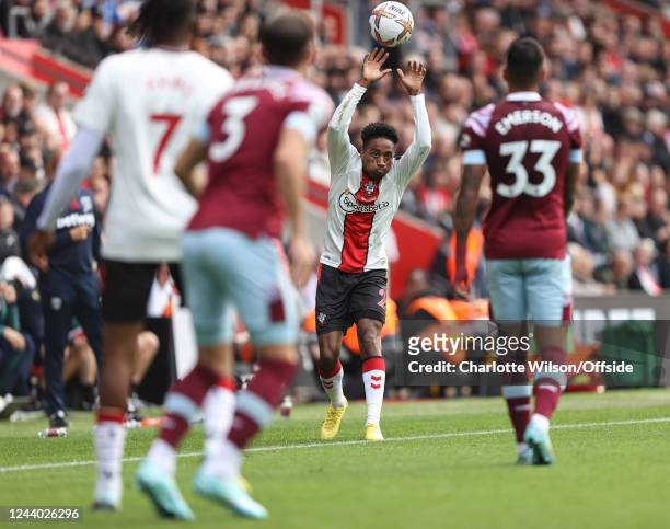 Kyle Walker-Peters of Southampton takes a throw-in during the Premier League match between Southampton FC and West Ham United at Friends Provident...