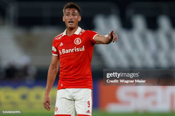 Braian Romero of Internacional reacts during a match between Botafogo and Internacional as part of Brasileirao 2022 at Estadio Olimpico Nilton Santos...