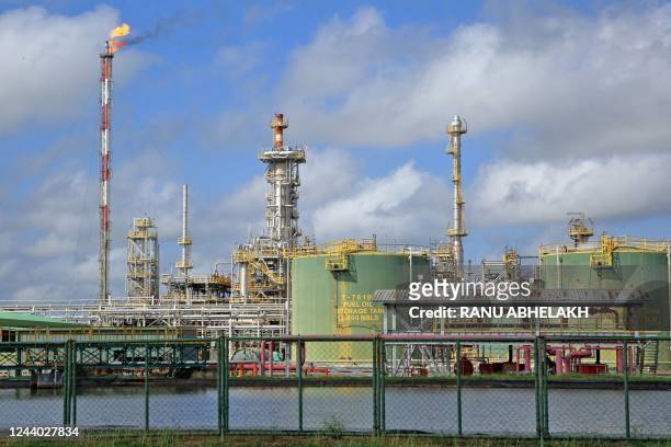 General view of the Staatsolie refinery owned by Suriname State Oil Company in Wanica, Suriname, on September 26, 2022. - Emerging as potential oil...