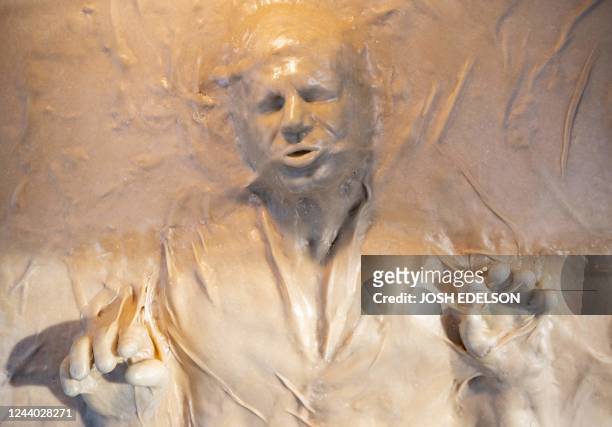 "Pan Solo," a 6-foot-tall replica of Han Solo frozen in carbonite, made entirely of bread, is displayed at One House Bakery in Benicia, California,...