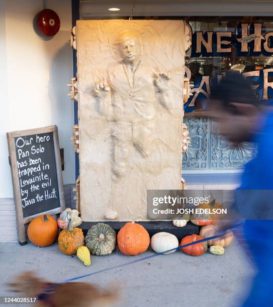 "Pan Solo," a 6-foot-tall replica of Han Solo frozen in carbonite, made entirely of bread, is displayed at One House Bakery in Benicia, California,...