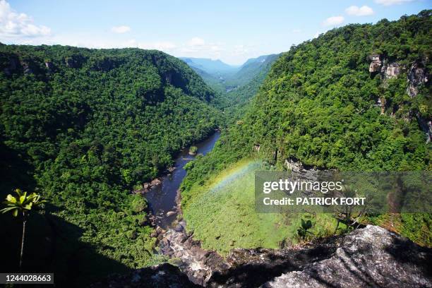Picture of the Potaro River running across the Kaieteur National Park which sits in a section of the Amazon rainforest in the Potaro-Siparuni region...
