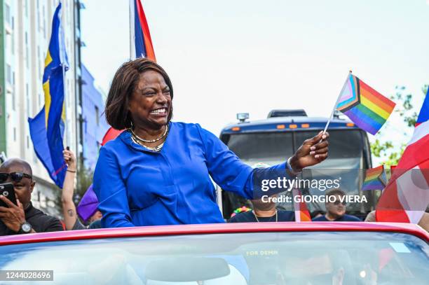 Representative Val Demings , Democratic candidate for the United States Senate, participates in the Pride parade in the city of Orlando, Florida, on...