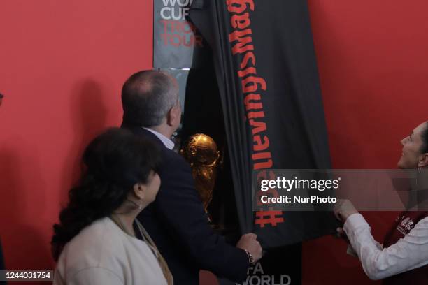 From left to right, Clara Brugada, mayor of Iztapalapa; Claudia Sheinbaum, head of government of Mexico City; and Roberto Mercadé, president of...