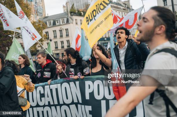 The procession of youth associations during a demonstration entitled &quot;March against high cost of living and climate inaction&quot; brought...