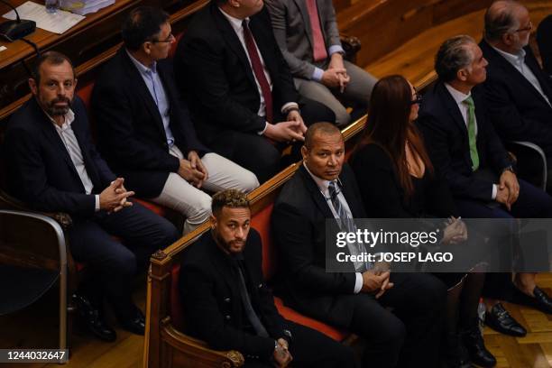 Paris Saint-Germain's Brazilian forward Neymar attends the opening audience with his father Brazilian former footballer Neymar Senior , former...