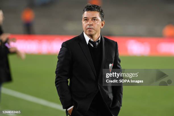 In the last game of the head coach of River Plate Marcelo Gallardo he looks on during the match between River Plate and Rosario Central as part of...