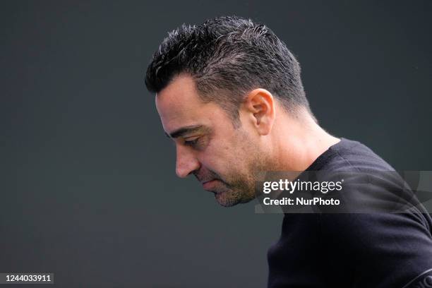 Xavi Hernandez head coach of Barcelona during the La Liga Santander match between Real Madrid CF and FC Barcelona at Estadio Santiago Bernabeu on...