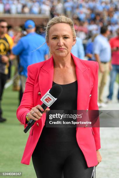 Sideline commentator, Kris Budden, during the college football game between the Auburn Tigers and the Ole Miss Rebels on October 15, 2022 at...