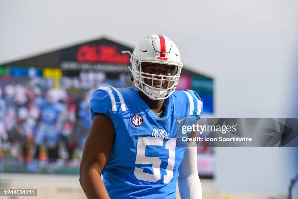 Ole' Miss defensive tackle Zxavian Harris during the college football game between the Auburn Tigers and the Ole Miss Rebels on October 15, 2022 at...