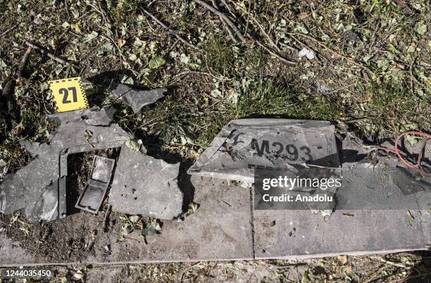 View of a fragment of kamikaze drones after the Russian attacks in Kyiv, Ukraine on October 17, 2022. It was reported that at least four explosions...
