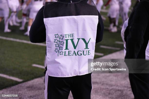 The Ivy League logo is worn by a sideline official during the game between the Brown Bears and the Princeton Tigers on October 14, 2022 at Princeton...