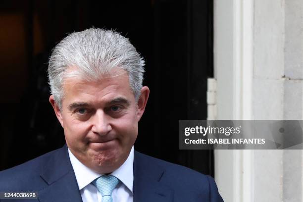 Britain's Justice Secretary Brandon Lewis reacts as he leaves 10 Downing Street in central London, on October 17, 2022.