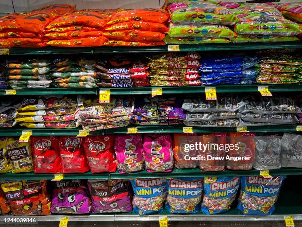 Halloween candy is for sale at a Harris Teeter grocery store on October 17, 2022 in Washington, DC. According to the most recent inflation report...