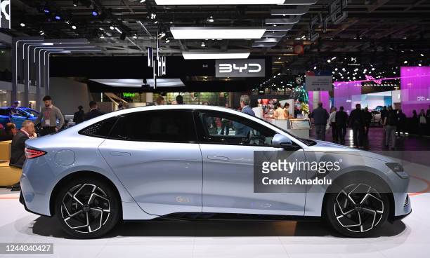 Chinese automaker BYD Seal on display during the Mondial de l'Automobile at the Porte de Versailles Exhibition Center in Paris, France on October 17,...