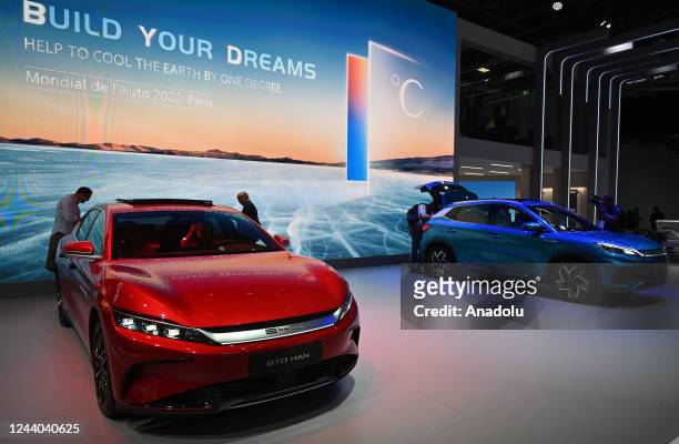 Chinese automaker BYD Han on display during the Mondial de l'Automobile at the Porte de Versailles Exhibition Center in Paris, France on October 17,...