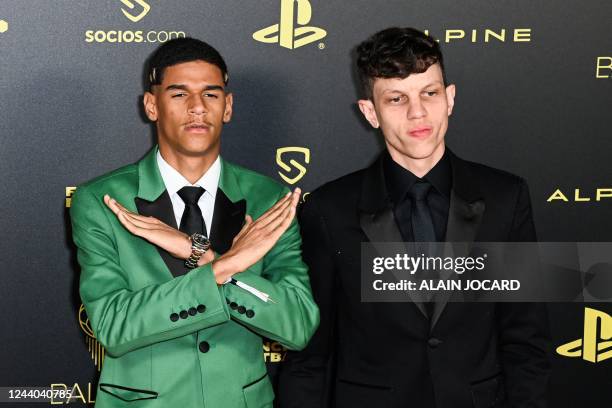 Brazilian influencer Iran Ferreira poses upon arrival to attend the 2022 Ballon d'Or France Football award ceremony at the Theatre du Chatelet in...