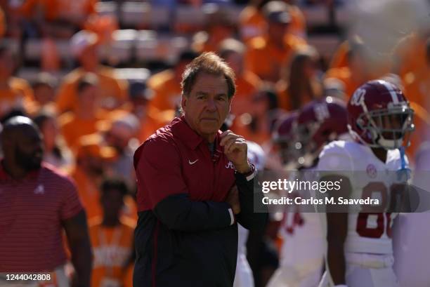 Alabama head coach Nick Saban looks on vs Tennessee during a game played at Neyland Stadium. Knoxville, TN CREDIT: Carlos M. Saavedra