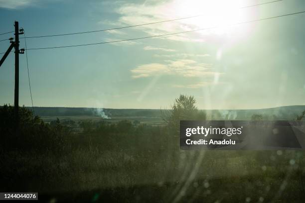 Smoke rises from shelling along the Oskil River, Ukraine on 17 Oct. 2022