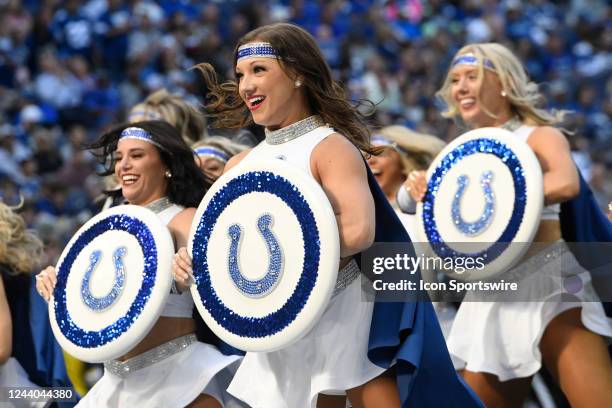 Indianapolis Colts cheerleaders perform during the game between the Jacksonville Jaguars and the Indianapolis Colts on October 16 at Lucas Oil...