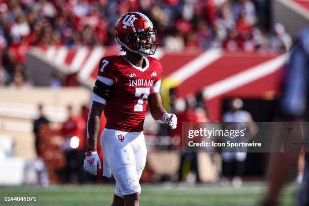 Indiana DB Christopher Keys during a college football game between the Maryland Terrapins and Indiana Hoosiers on October 15, 2022 at Memorial...