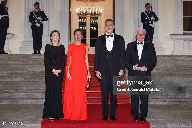 Elke Büdenbender, Queen Letizia of Spain, King Felipe VI of Spain and Frank-Walter Steinmeier attend the defilee at Bellevue Palace on October 17,...