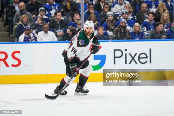 Zack Kassian of the Arizona Coyotes skates against the Toronto Maple Leafs during the first period at the Scotiabank Arena on October 17, 2022 in...