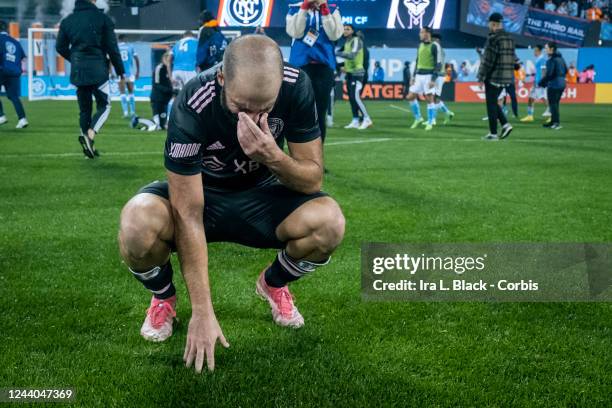 Gonzalo Higuain of Inter Miami reacts to losing the Eastern Conference Round One match in the Audi 2022 MLS Cup Playoff against New York City FC and...