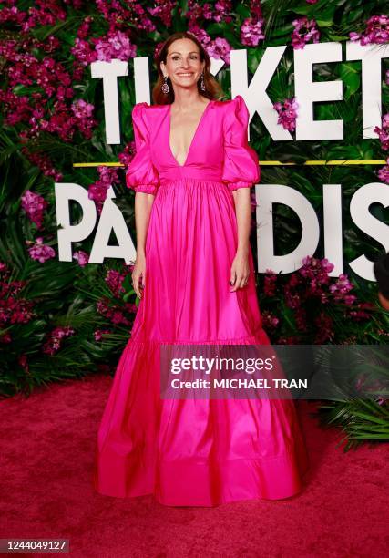 Actress Julia Roberts arrives for the premiere of "Ticket to Paradise" at the Regency Village Theatre in Westwood, California, on October 17, 2022.