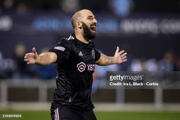 Gonzalo Higuain of Inter Miami reacts to his goal attempt in the the first half of the Eastern Conference Round One match in the Audi 2022 MLS Cup...