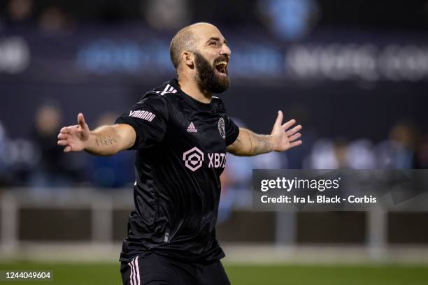 Gonzalo Higuain of Inter Miami reacts to his goal attempt in the the first half of the Eastern Conference Round One match in the Audi 2022 MLS Cup...