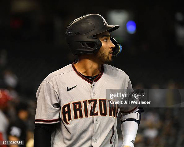 Salt River Rafters Jordan Lawlar of the Salt River Rafters bats during the game between ...