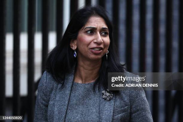Britain's Home Secretary Suella Braverman arrives for the weekly cabinet meeting at 10 Downing Street in London on October 18, 2022. - Embattled UK...