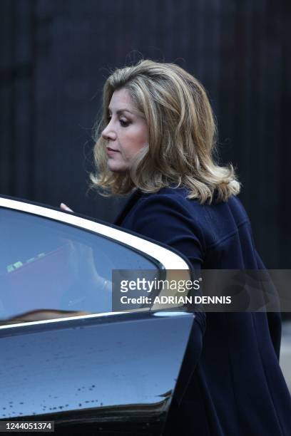 Britain's Leader of the House of Commons Penny Mordaunt arrives for the weekly cabinet meeting at 10 Downing Street in London on October 18, 2022. -...