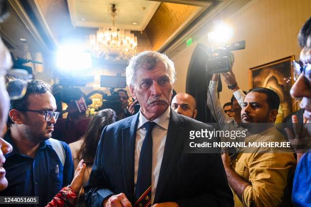 Newly elected Board of Control for Cricket in India president Roger Binny speaks to the media in Mumbai on October 18, 2022. - World Cup winner Binny...