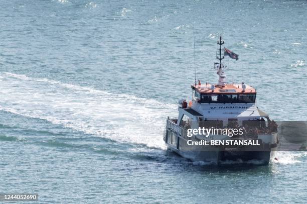 Ship BF Hurricane arrives in Dover carrying migrants picked up in the English Channel on October 18, 2022. - Accusing asylum seekers of "abusing the...