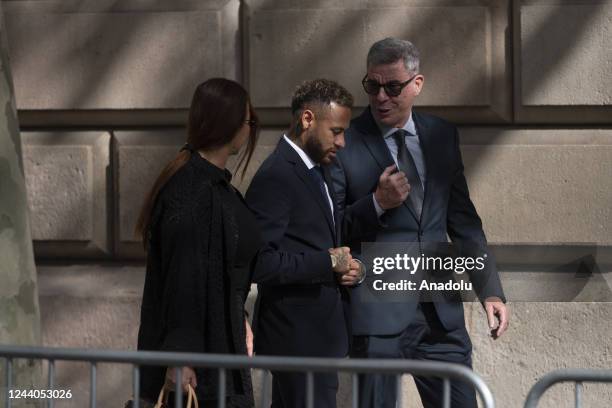 Paris Saint-Germain's Brazilian forward Neymar leaves to the courthouse in Barcelona on October 18 on the second day of his trial.