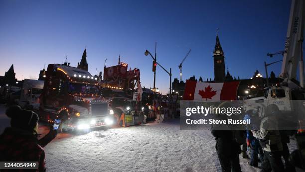 Wellington Street is quiet after protesters were removed from streets East of Parliament Hill. The "Freedom Convoy" in Ottawa were moved from in...