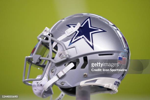 Dallas Cowboys helmet sits on a cart during the game between the Dallas Cowboys and the Philadelphia Eagles on October 16, 2022 at Lincoln Financial...