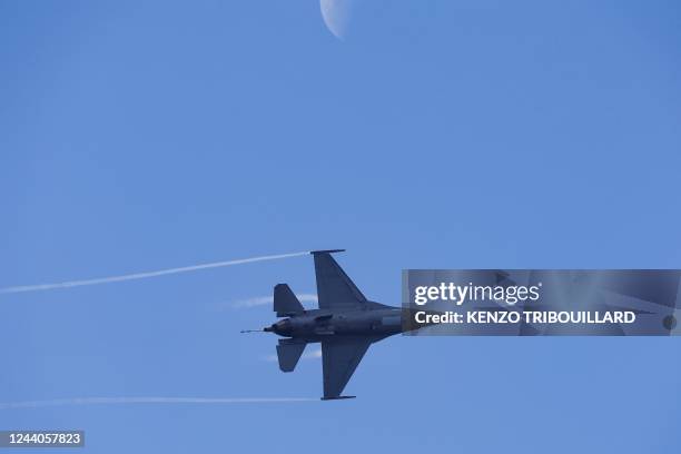 Belgian F-16 fighter jet takes part in the NATO regular nuclear deterrence exercise "Steadfast Noon" at the Kleine-Brogel air base in Belgium on...