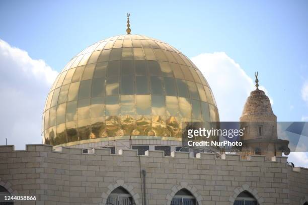 General view of the golden dome built on top of the Abdul Rahman mosque in Beit Safafa, Jerusalem on October 18, 2022. Israeli authorities notified...